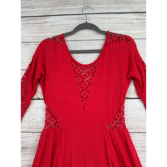 Free People 3/4 Sleeve Lace Cutout Fit & Flare Mini Dress Women's Size Small Red - Picture 4 of 12